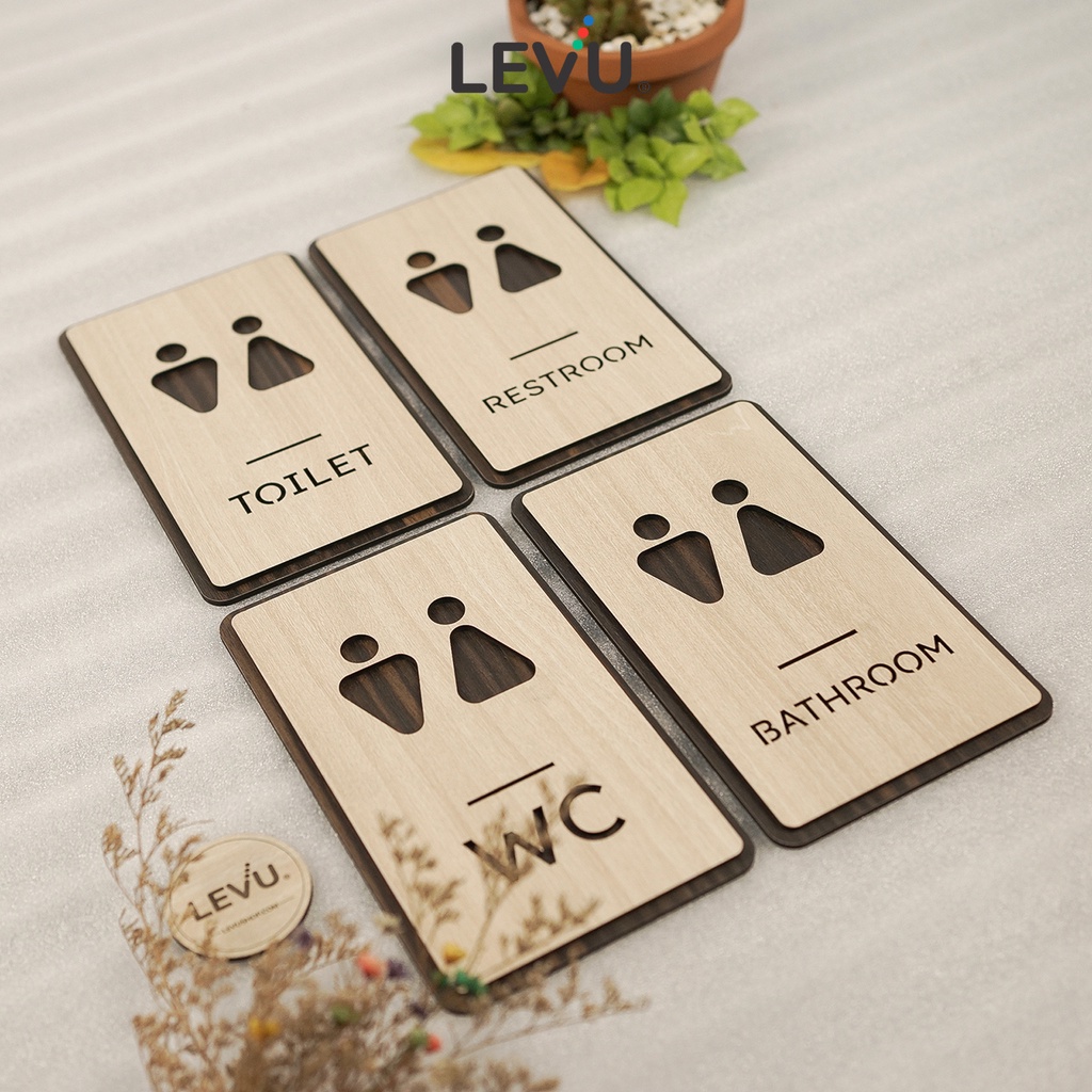 4 Mẫu bảng gỗ WC – Toilet – Restroom – Bathroom decor tối giản LEVU-TL37