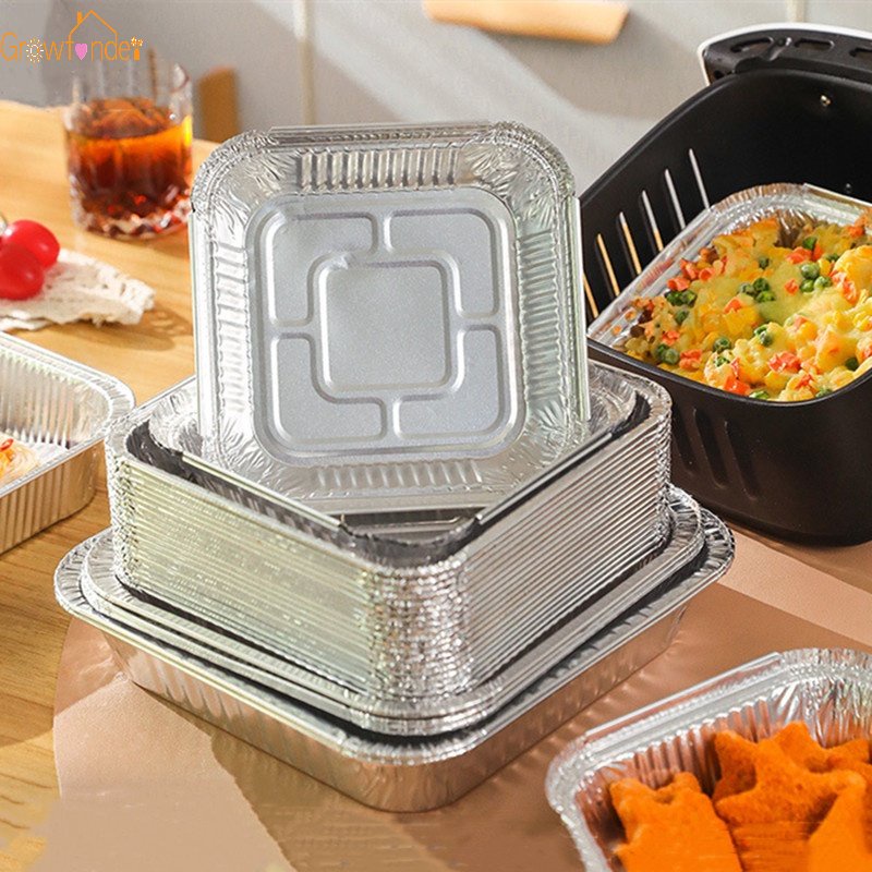 Set 10 Khay Thiếc Chống Dính Dùng Một Lần Hình Vuông Cho Nồi Chiên Không Dầu