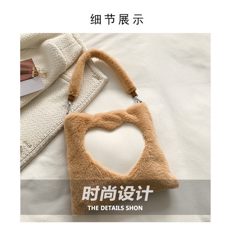 Túi Đeo JASMIN NOIR Chéo Vai In Hình Trái Tim Lông Xù Thời Trang Dành Cho Nữ