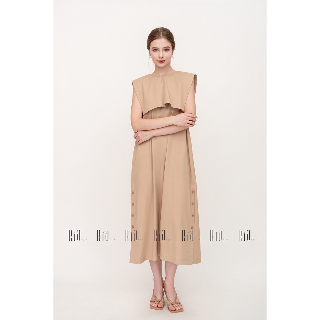 Ria de Leidi - Đầm suông xẻ tà 2 bên, phối cổ vuông rời tiểu thư, sang trọng | NAOMI DRESS