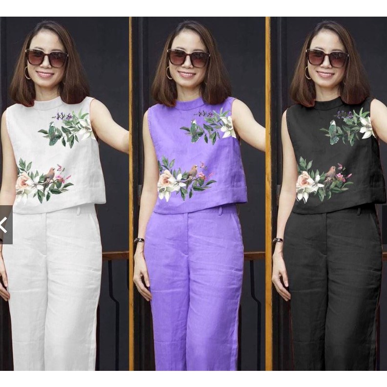 Bộ Mặc Nhà Nữ, Chất Đũi, Kiểu Sát Nách, Sang Trọng, Mã H13