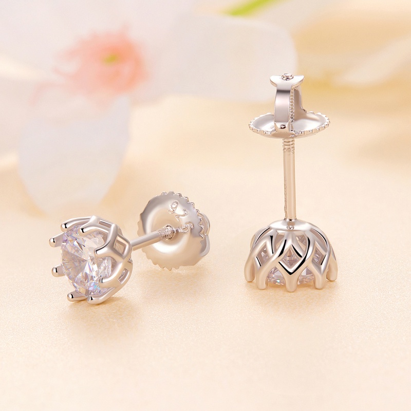 BAMOER 1 Cặp Bông Tai Bạc 925 Chất Lượng Cao MSE016 0.5ct &amp; 1ct