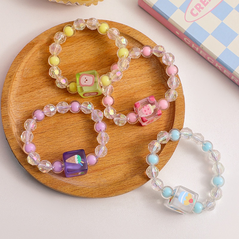 Vòng Tay Hạt Resin Trong Suốt In Hình Hoạt Hình Dễ Thương Có Thể Điều Chỉnh Cho Cặp Đôi