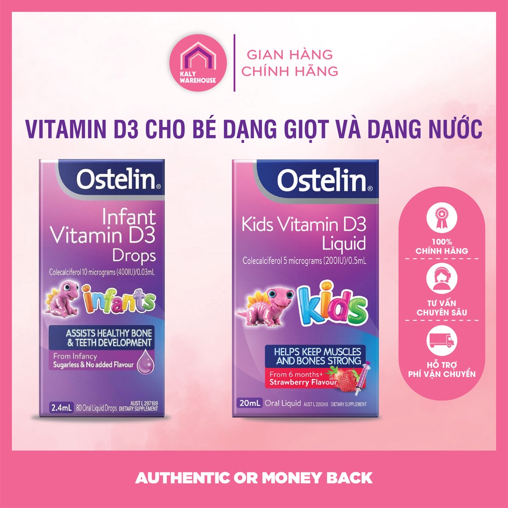 Vitamin D3 Ostelin kid liquid 20ml dạng nước và Ostelin Infant Drop 2.4ml dạng giọt bổ sung cho trẻ từ sơ sinh