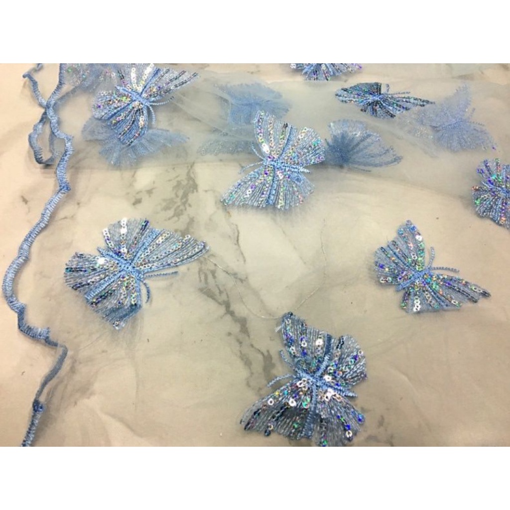 Tấm Vải Ren Lưới Thêu Hình Bướm Đính Kim Sa Lấp Lánh Dùng May Quần Áo DIY