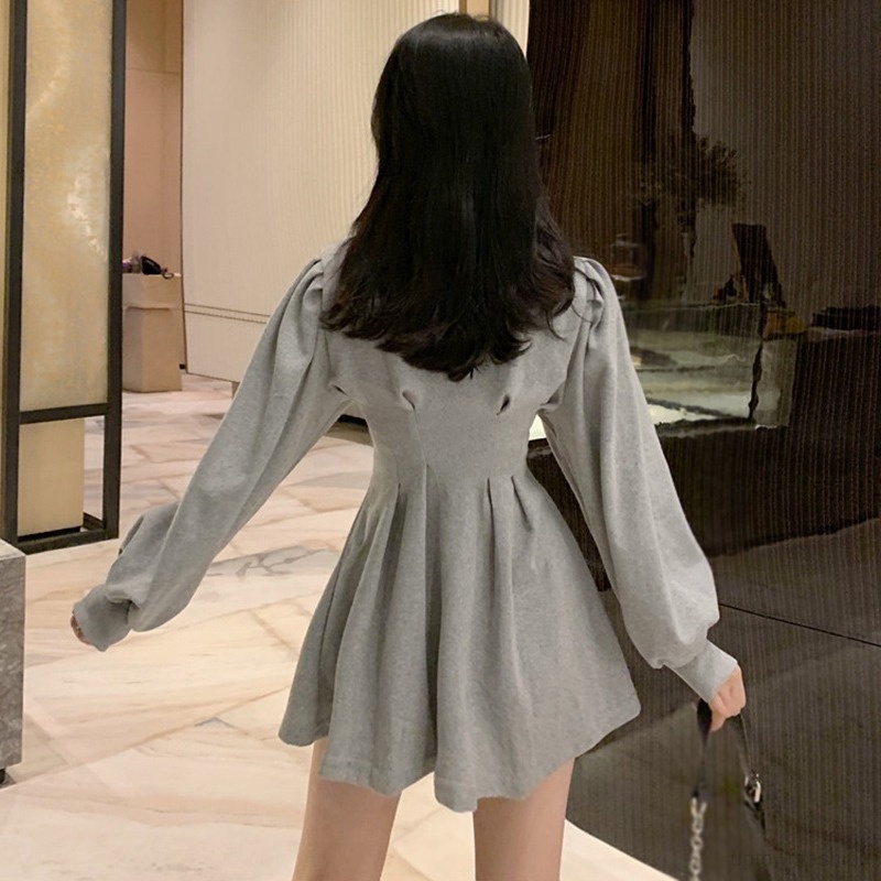 Đầm Tay Dài Cổ Tròn Nhấn Eo Thời Trang Mùa Thu Phong Cách Hàn Quốc Quyến Rũ Cho Nữ