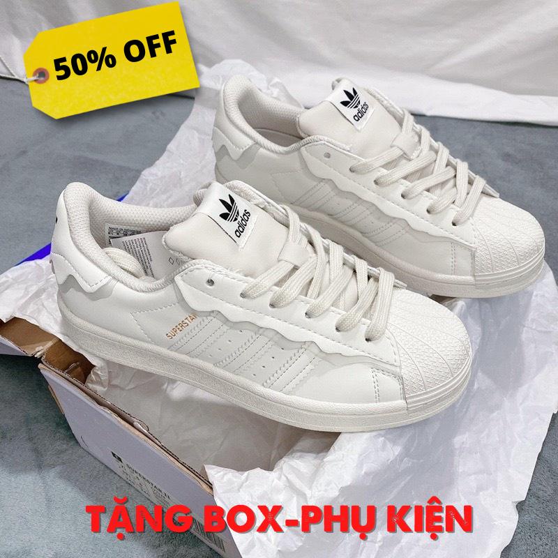Giày Adidas Superstar Trắng Kem, Giày Das Sò Màu Trắng Mẫu Mới 2023 Fullbox Bill + Tặng Dây
