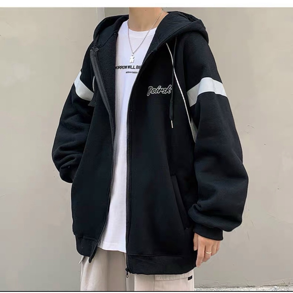 Áo Khoác Nỉ Nam Dây Khóa Kéo Nón Lớn 3 Màu Phối Sọc Tay Mặc Thoải Mái NEW UNISEX