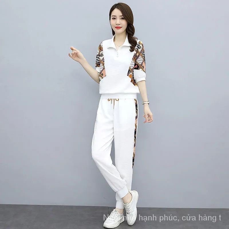 Bộ Đồ Thể Thao Hai Mảnh Áo Thun + Quần Dài Phong Cách Thời Trang Mùa Hè 2023 Mới