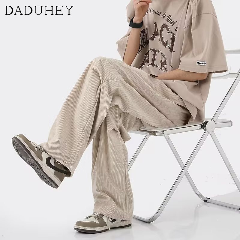 DaDuHey Men's and Women's 2023 New Corduroy Straight-Leg Pants Fashion Elastic Draping Casual Pants Hong Kong Style Teenagers Versatile Sports Pants