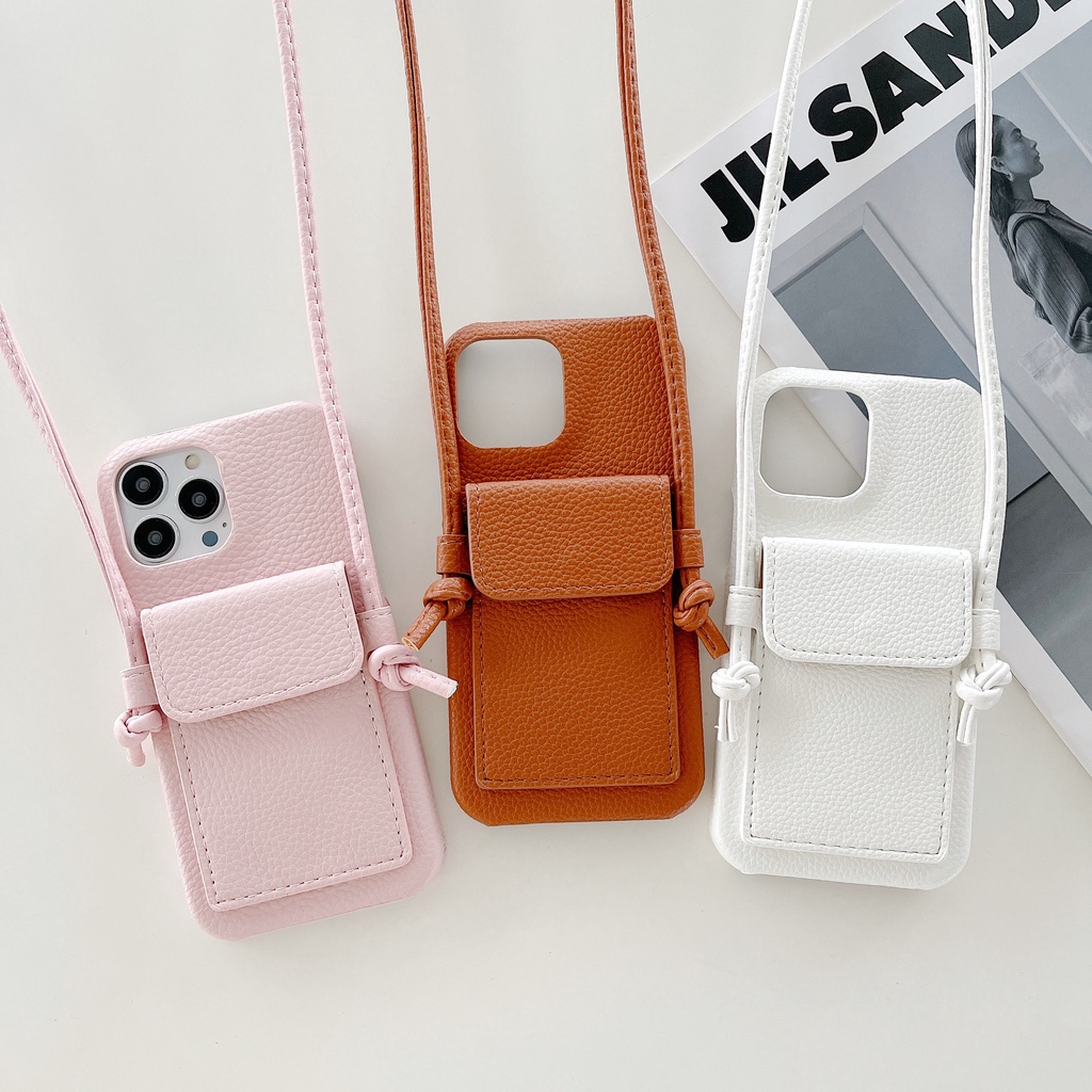 Ốp Điện Thoại Da Kèm Ngăn Đựng Thẻ Và Dây Đeo Chéo Sang Trọng Cho iphone 15 14 plus 13 12 11 pro max mini x xr xs max