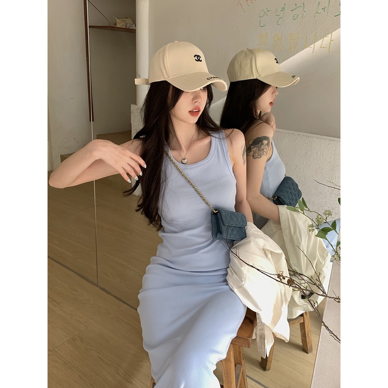 Đầm Dài Không Tay Màu Trơn Thời Trang Mùa Hè Mới Dành Cho Nữ