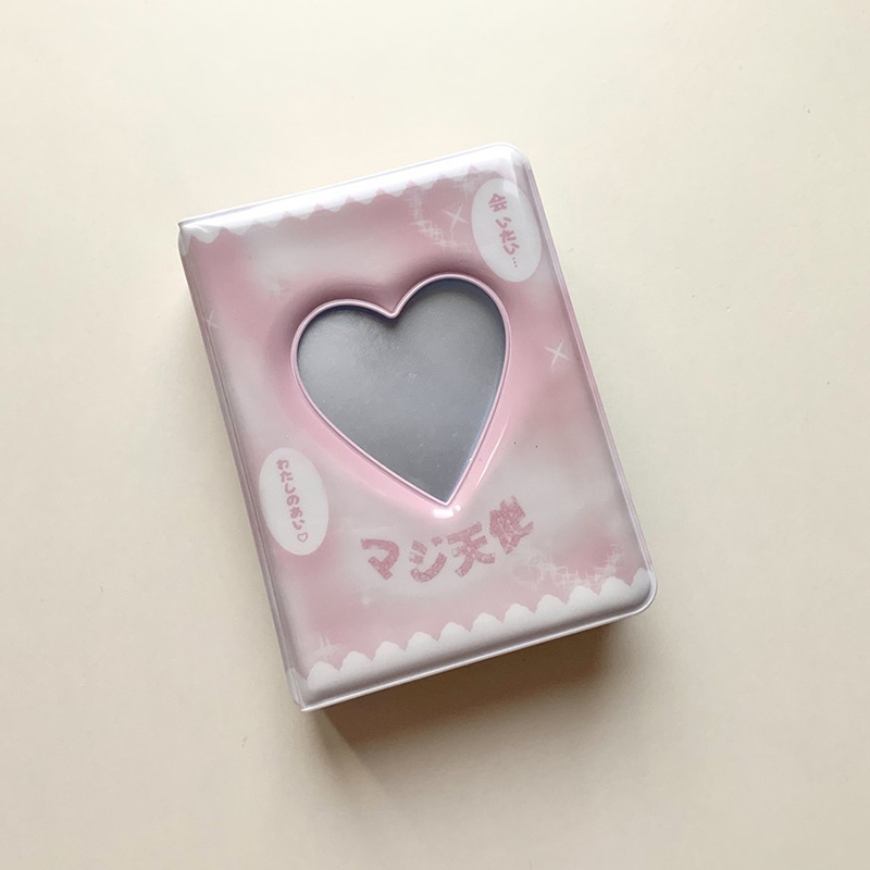 Giá Đỡ Album Ảnh 3 Inch 40 Ngăn Họa Tiết Trái Tim Ren Hồng