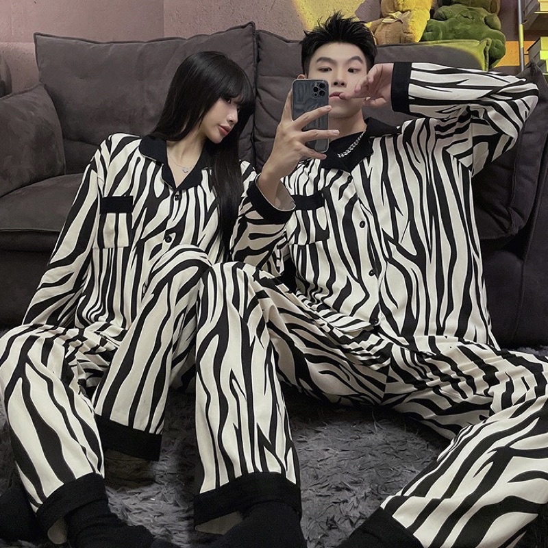 Đồ ngủ nam nữ ngựa vằn mới chất cotton xịn loại 1 siêu thoáng và thoải mái phiên bản dài tay thu đông