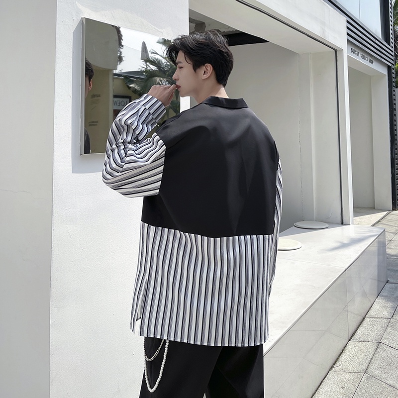 Áo Sơ Mi Tay Dài Khóa Kéo Họa Tiết Kẻ Sọc Nhiều Màu Sắc Phong Cách Hàn Quốc Thời Trang Cho Nam