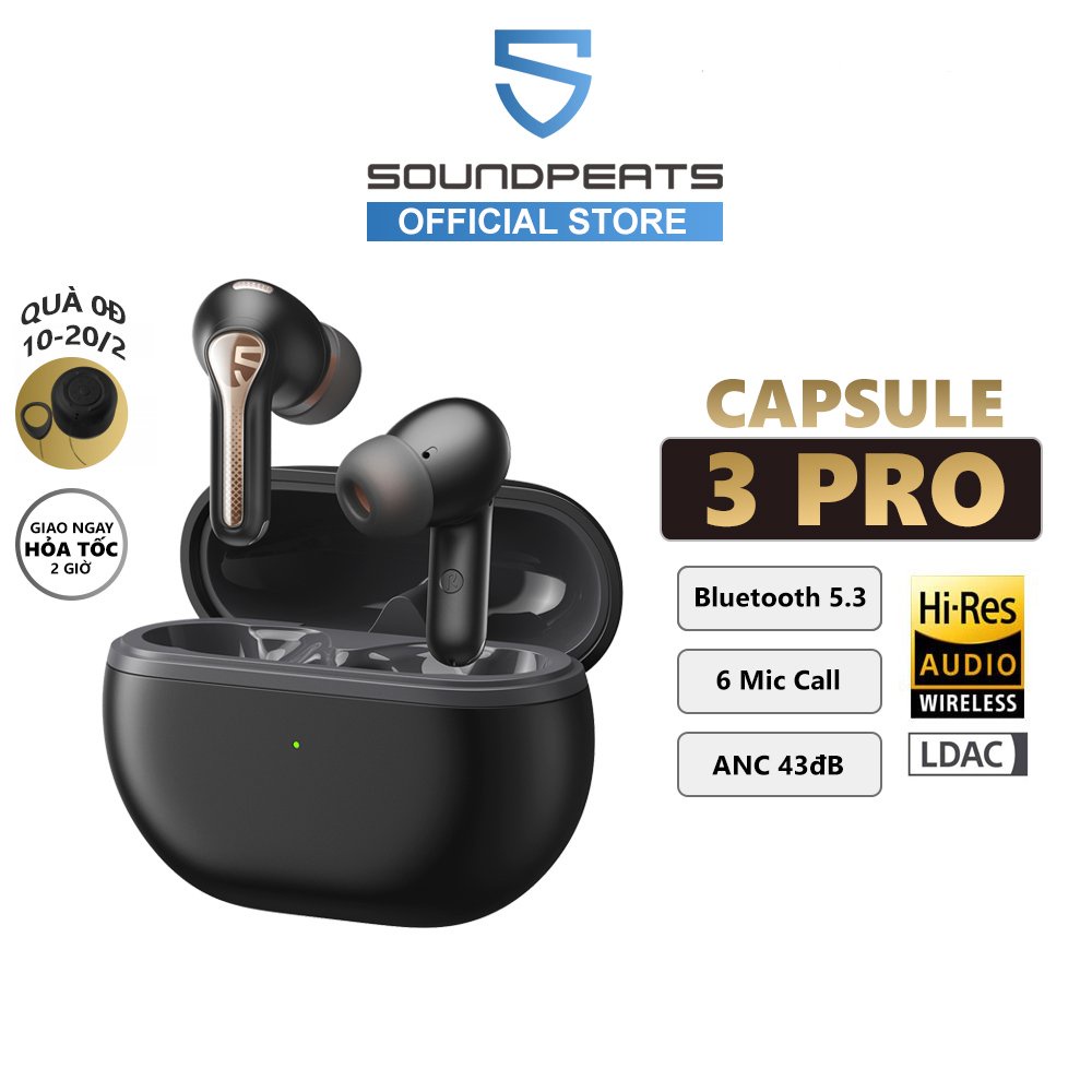 Tai nghe True Wireless SoundPEATS Capsule 3 Pro | ANC 43dB | 6Mic Clear Call | Bluetooth 5.3