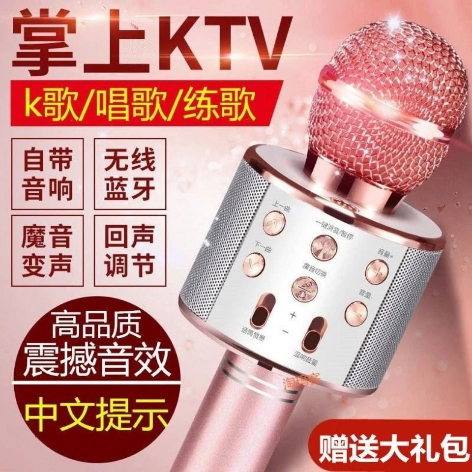 Micro Bluetooth Không Dây Tích Hợp Loa Âm Thanh Di Động Echo Hát Karaoke Tại Nhà Cho Trẻ Em