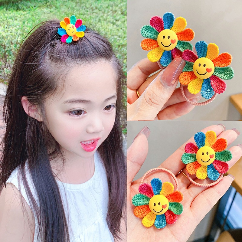 Dây Cột Tóc Hoa Hướng Dương Mặt Cười Hoạt Hình Nhiều Màu Co Giãn Dành Cho Nữ