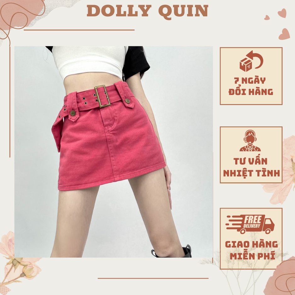 Chân váy bò chữ a cạp cao váy jeans ngắn có quần trong màu hồng thời trang cá tính VJ01