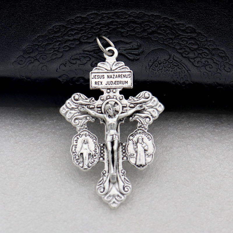 1 Vintage Công giáo kim loại tôn giáo chéo trang trí vòng cổ mặt dây chuyền túi keychain mặt dây chuyền