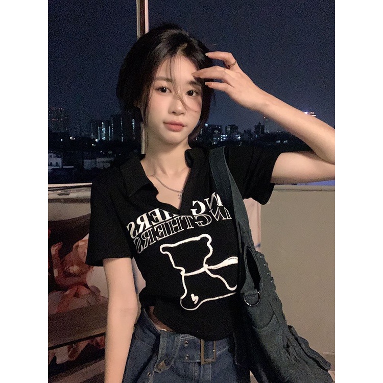 Áo Thun POLO Ngắn Tay Dáng Ôm In Họa Tiết Thời Trang Mùa Hè Cho Nữ