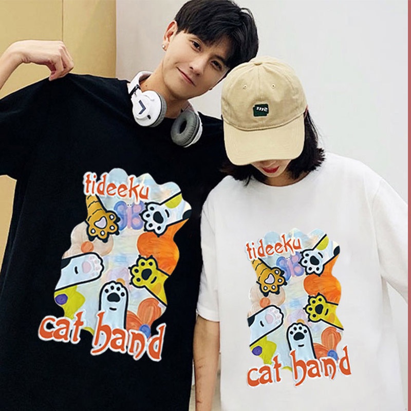 Áo Thun 100% cotton Tay Ngắn In Họa Tiết Móng Vuốt Mèo Thời Trang Dành Cho Nam Và Nữ