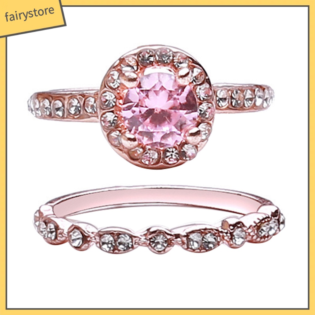 Bộ 2 Nhẫn Đính Đá Zircon 1 Cái Cho Nữ