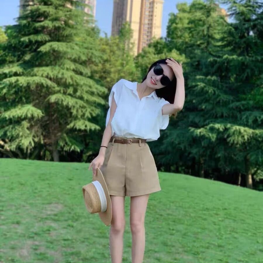 Bộ Áo Sơ Mi + Quần Short Thời Trang Mùa Hè 2023 Cao Cấp Cho Nữ