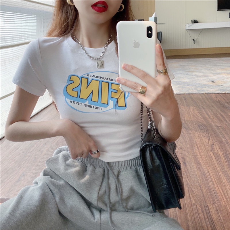 NRVP Áo Thun Tay Ngắn Dáng Ôm In Họa Tiết Thời Trang Đường Phố Hàn Quốc 2023