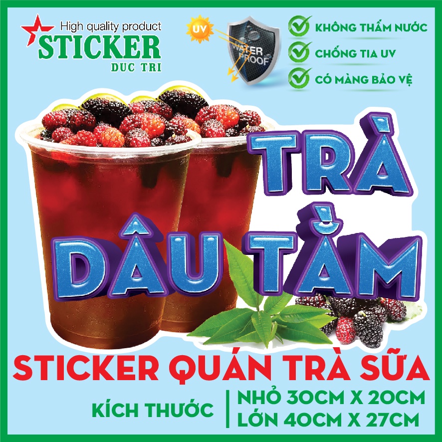 🔥 MIẾNG DÁN DECAL TRÀ DÂU TẰM 🔥 FREESHIP XTRA+ DÁN TƯỜNG, XE, CỬA KÍNH... TRANG TRÍ QUÁN