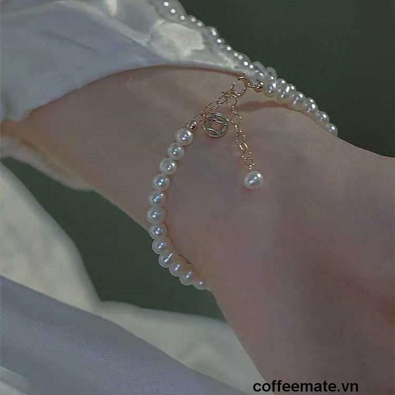 【coffeemate】⚡Vòng tay đính hạt ngọc trai may mắn, lắc chuỗi đeo tay phong cách Trung Hoa cho nữ