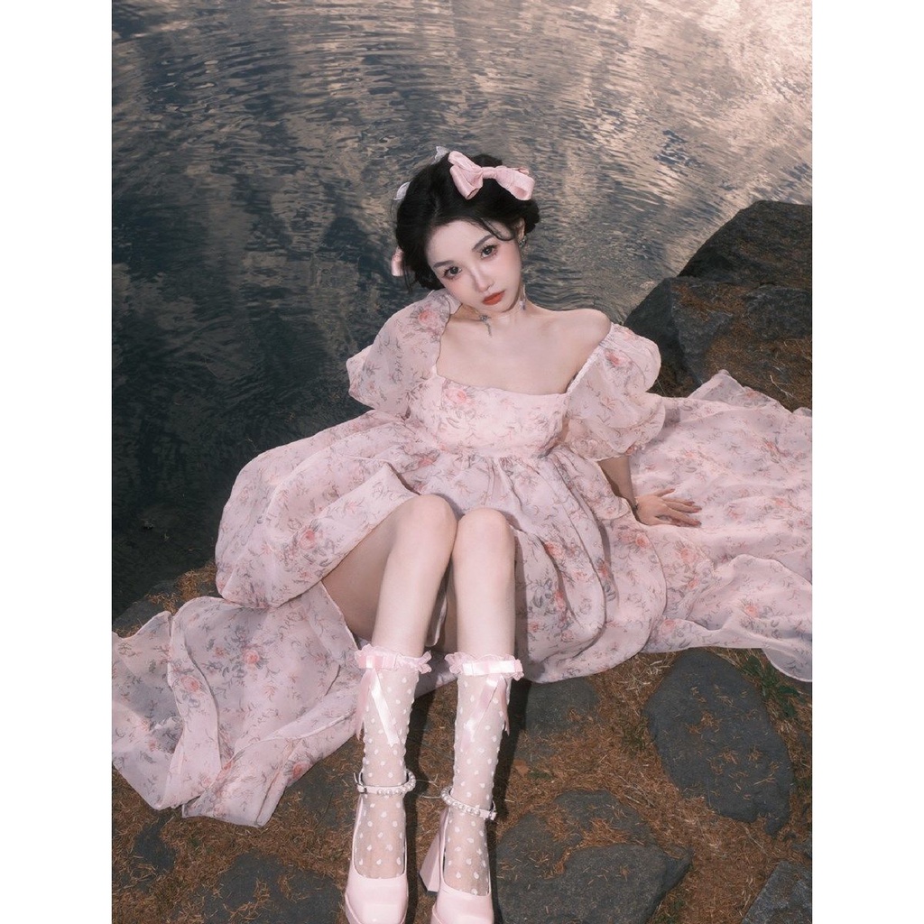 Váy công chúa Đầm Công Chúa Tay Phồng Cổ Vuông Thời Trang Mùa Hè Xinh Xắn Cho Nữ