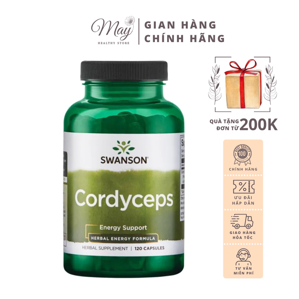 Viên Uống Đông Trùng Hạ Thảo Swanson Cordyceps 600mg (Lọ 120 viên)