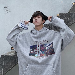 (HÀNG ORDER) ÁO HOODIE I'M A BOY NAM NỮ FORM RỘNG CÓ NÓN MÀU XÁM