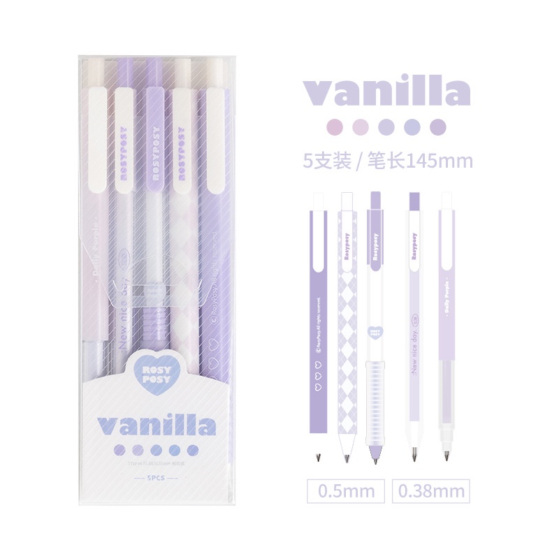 Bút Gel màu tím vani Rosyposy Vanilla Series, Bút bi, Bút đài phun nước, 0,5mm ST Nib