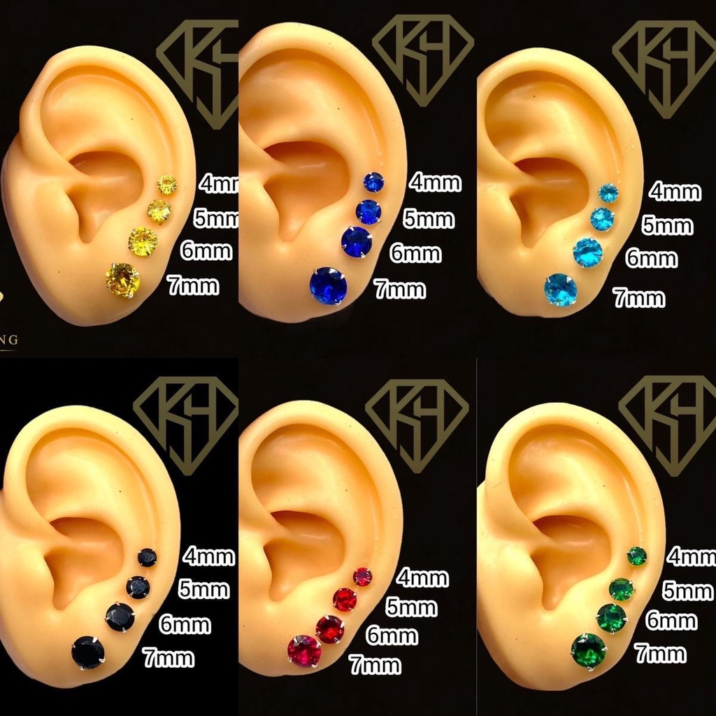 Khuyên Tai Nụ Đá Vàng Nhạt 4 Chấu KHJER075