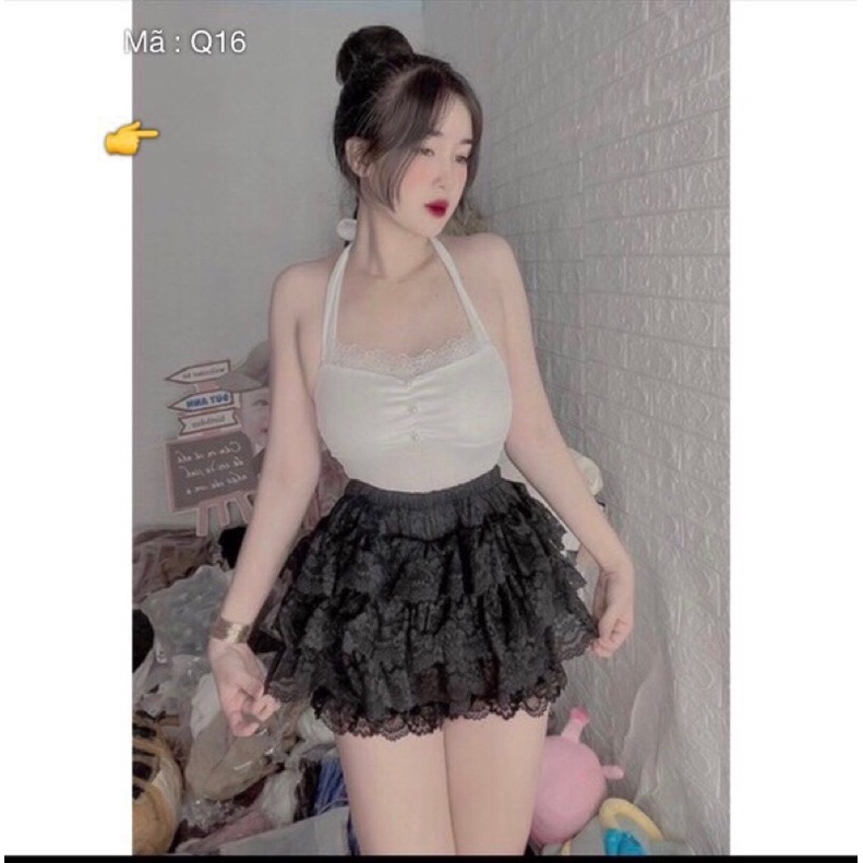 Chân váy ren tầng dáng xòe có lót quần kèm ảnh thật