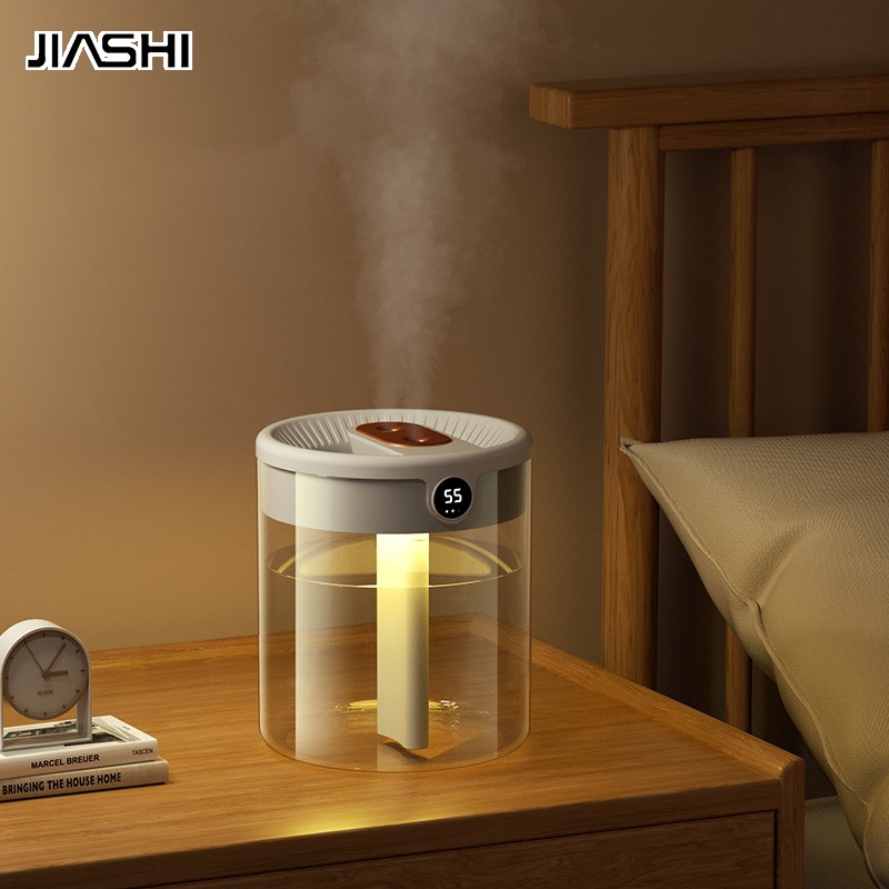 Máy phun sương tạo ẩm không khí JIASHI 2L hai đầu USB màn hình kỹ thuật số có đèn đêm không ồn cho nhà cửa văn phòng