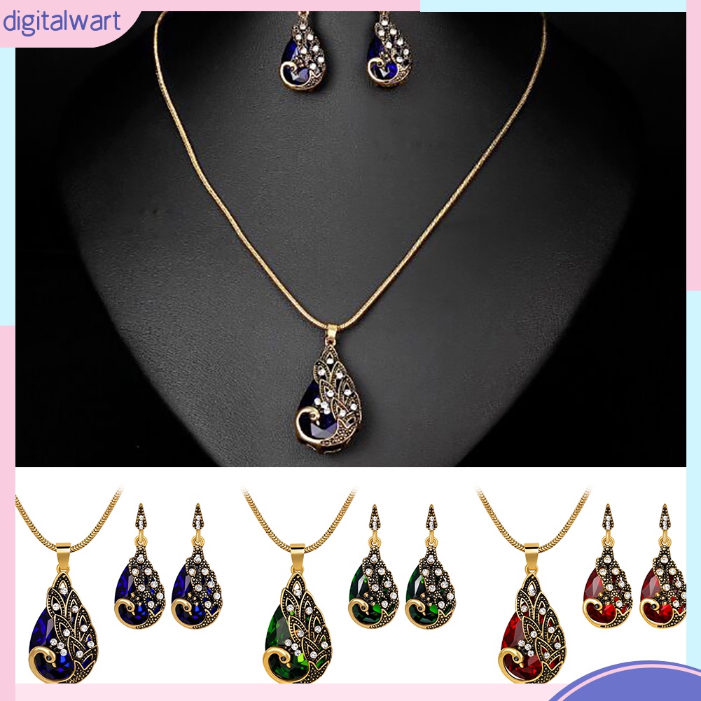 Set 3 Vòng cổ Và Bông Tai Hình Chim Công Đính Đá Nhân Tạo Thời Trang