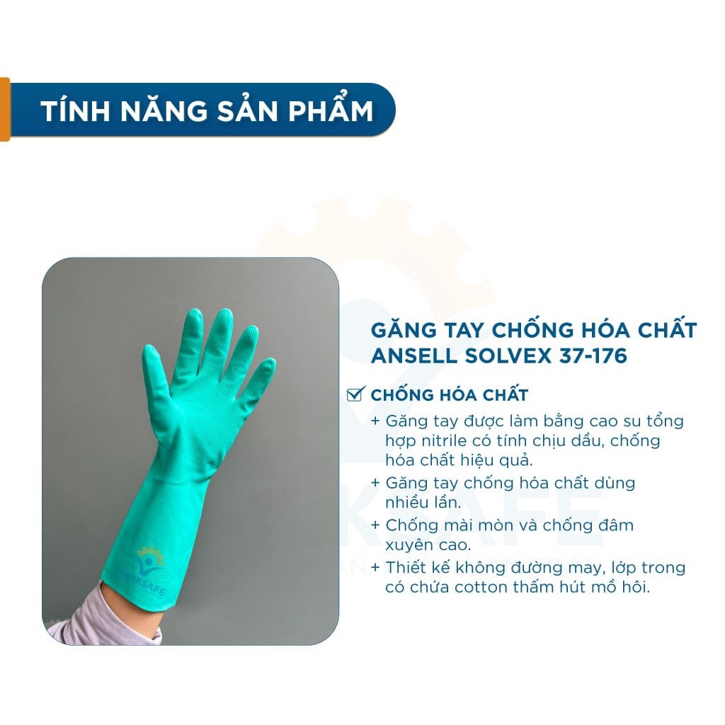 Găng tay cao su chống hóa chất Ansell 37-176 chuyên chống dầu nhớt, chống hoá chất thoáng khí, công nghiệp - THINKSAFE