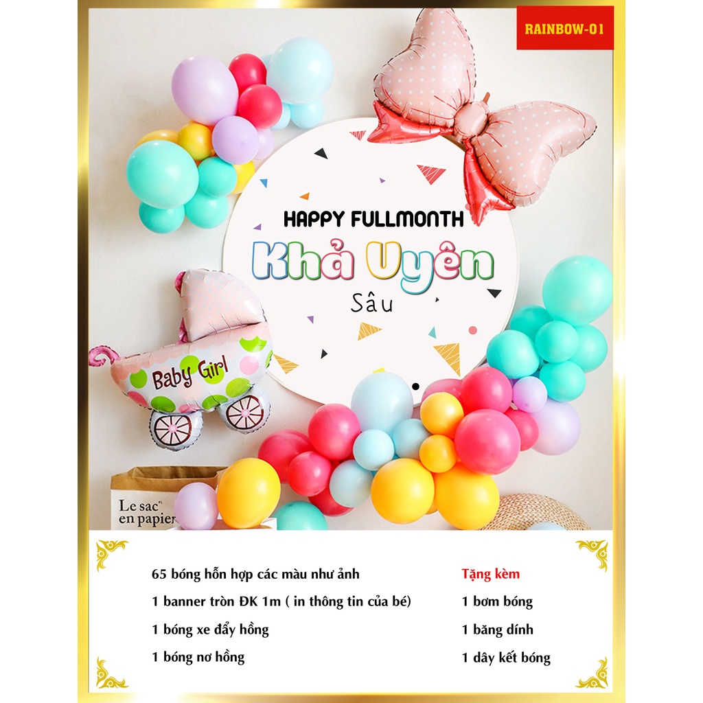 Set bóng trang trí đầy tháng, thôi nôi, sinh nhật cho bé (RAINBOW)