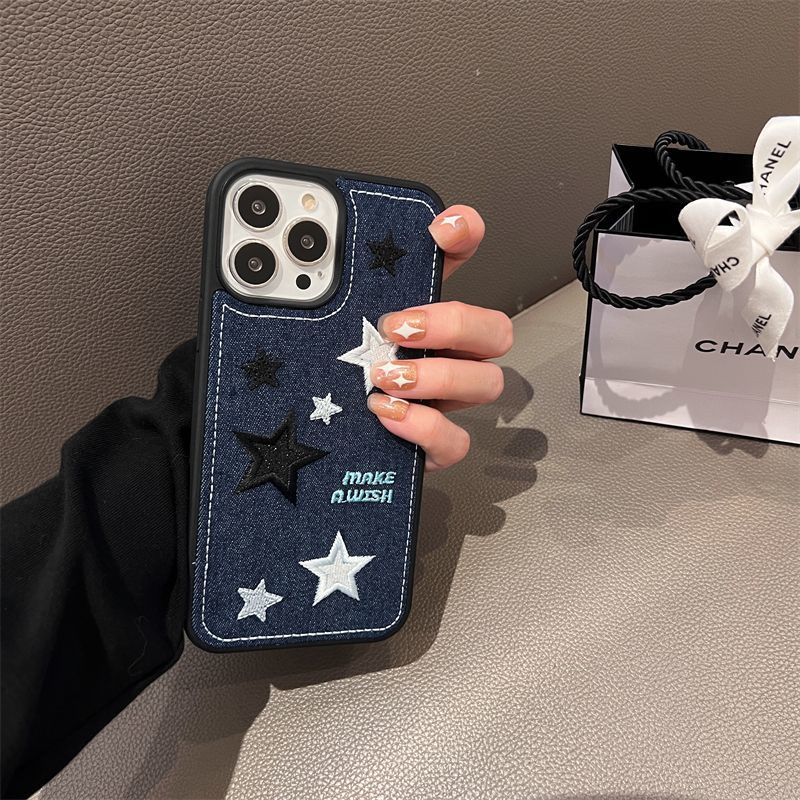 Ốp Điện Thoại Cứng Thêu Họa Tiết Denim Cho iPhone 13 13Pro 11 11Promax 13Promax 12 12Pro 12Promax 14 14Pro 14Promax 14plus