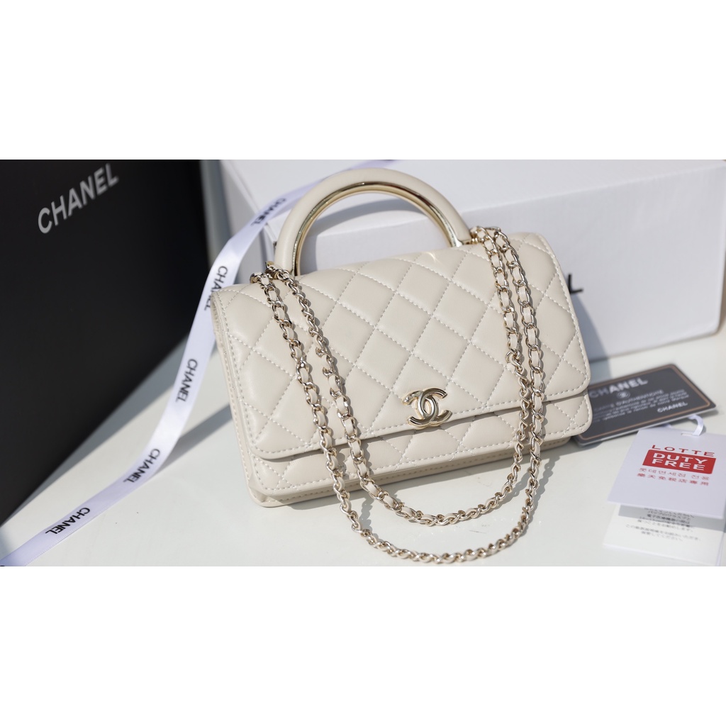 Túi Đeo Chéo Nữ Thời Trang Nel Ô Trám Quai Cứng Dáng Top Handal Cao Cấp Đen Có Hộp Nam Châm