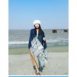 Cardigan len dáng choàng tông xám mặc được 2 mặt - MS027 (Có ảnh thật)