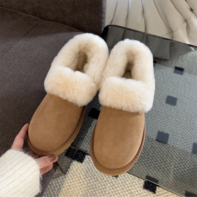 Giày lười da lộn lông thỏ đi tuyết cho nữ lót lông siêu dày ấm