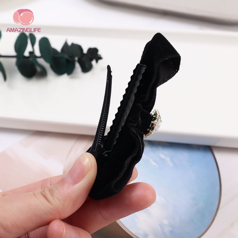 Kẹp Tóc Hình Nơ Đính Kim Cương Giả Màu Đen / Nhung Phong Cách Ins Cổ Điển Thời Trang Cho Nữ