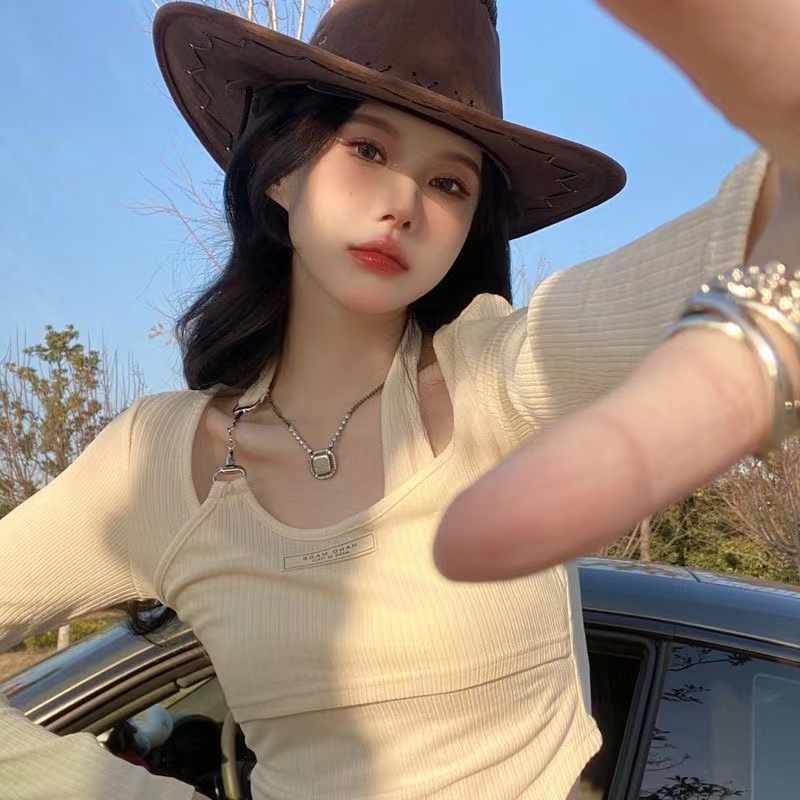 Áo thun COZOKC tay dài phối cổ yếm thiết kế độc đáo thời trang cá tính cho nữ