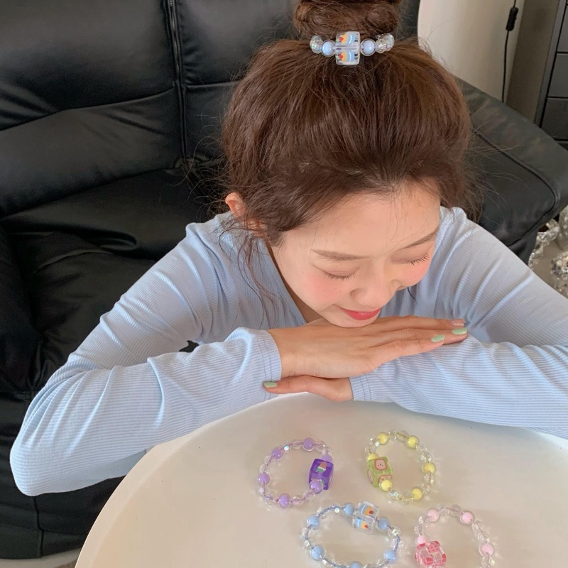 Dây Cột Tóc Đính Hạt Trong Suốt Hình Kẹo / Kem Thời Trang Cho Nữ