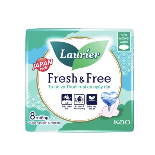 Laurier Fresh & Free Ban Ngày Siêu Mỏng Cánh 8M