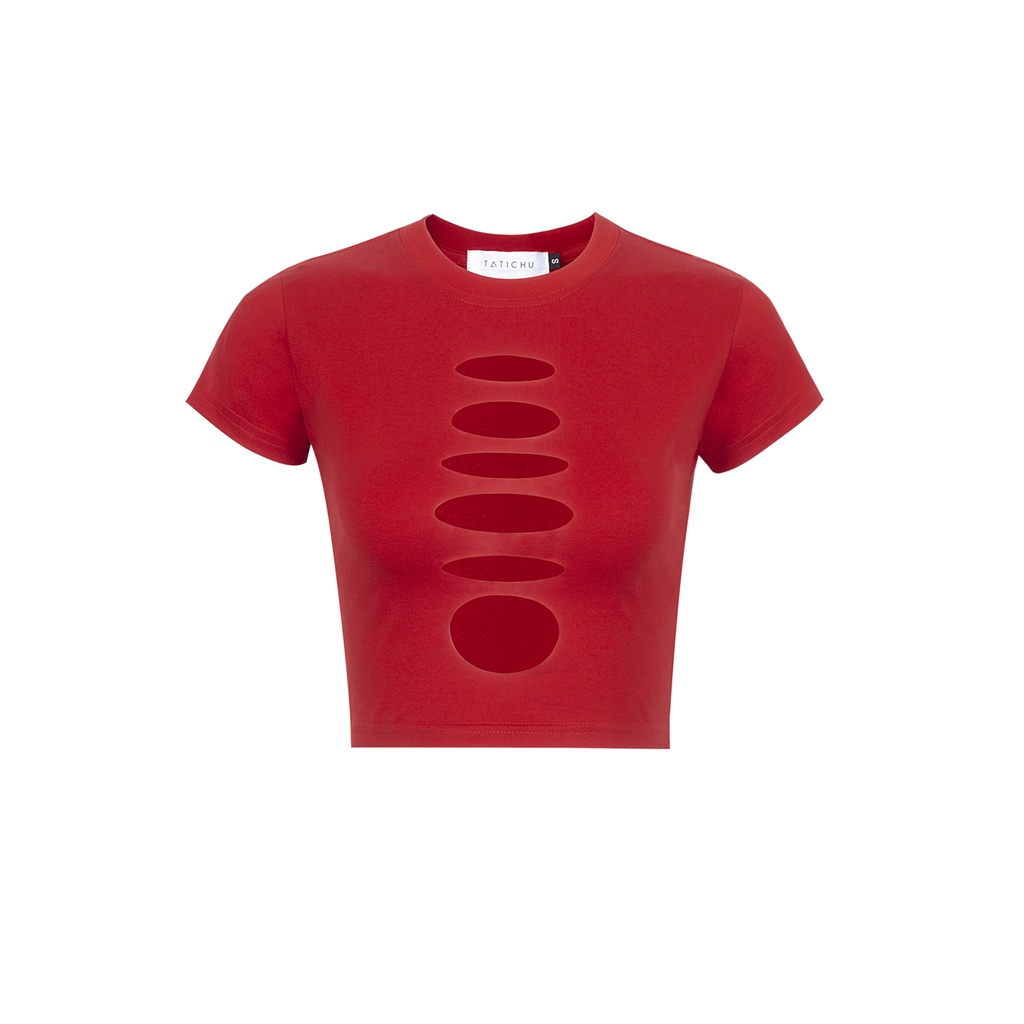 TATICHU - Lazer Cut Out Front Babe Tee -  Áo croptop tay ngắn body khoét ngực